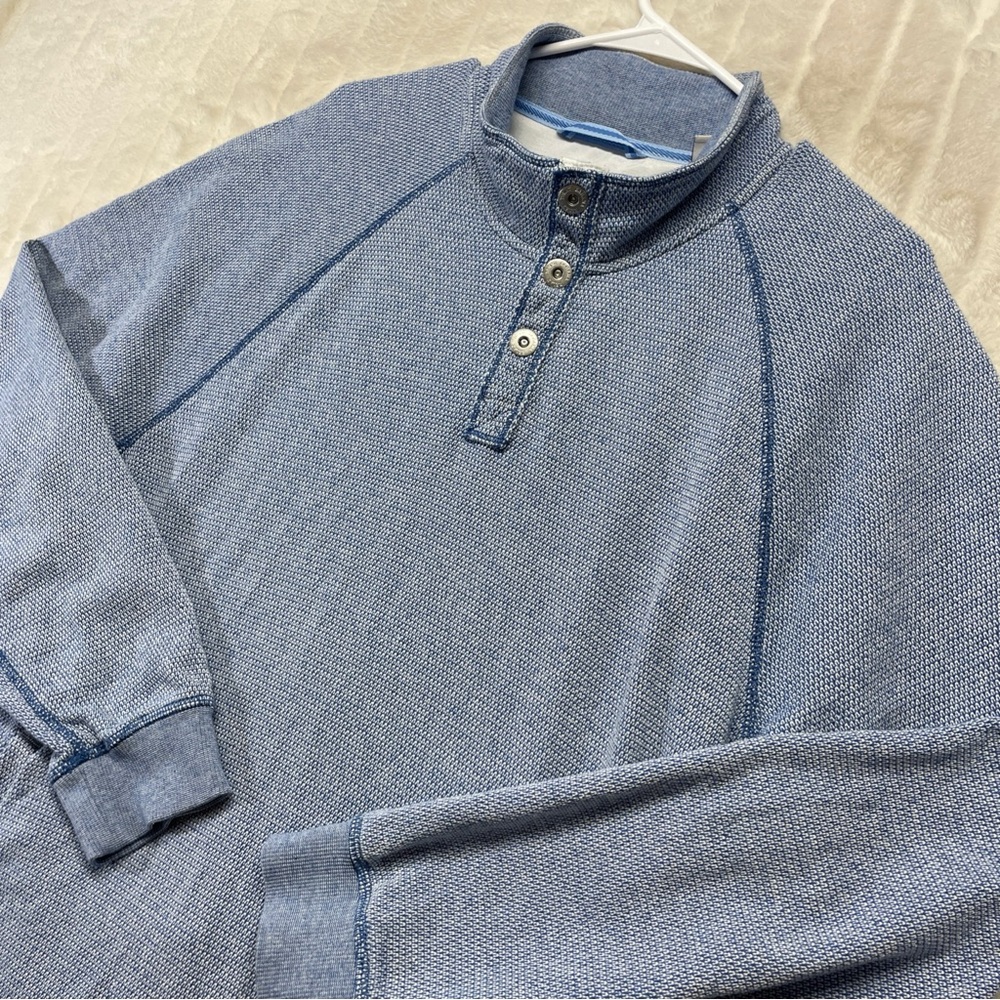 Tommy Bahama Cedar Springs snap mock Men’s Blue Turkish Sea Sweatshirt Sz L
